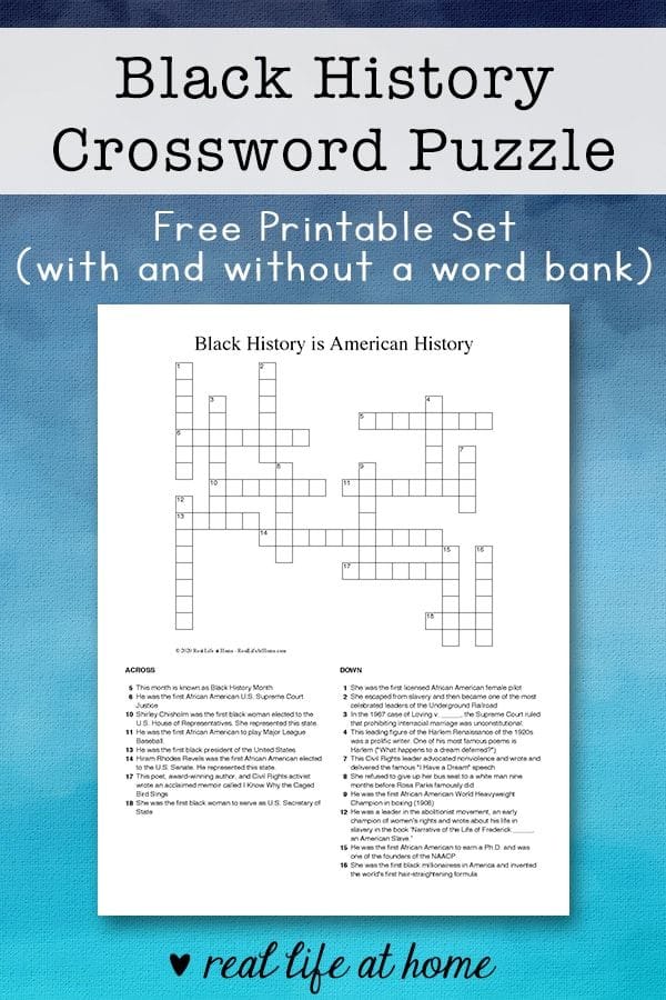 Black History Crossword Puzzles Printable