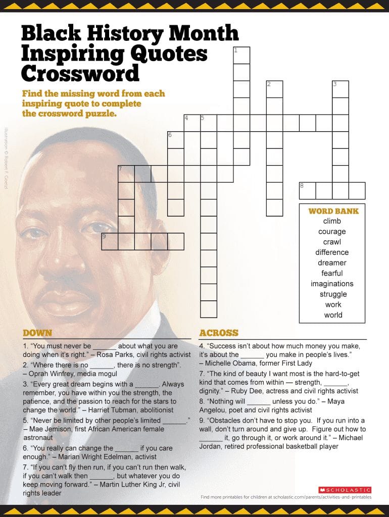 Black History Crossword Puzzles Printable