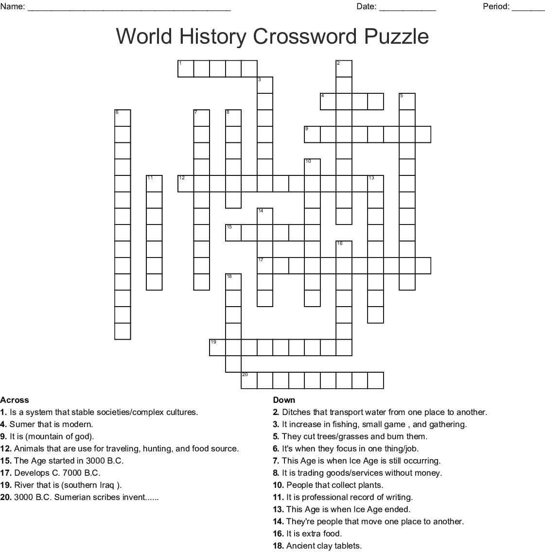 Black History Crossword Puzzle Printable