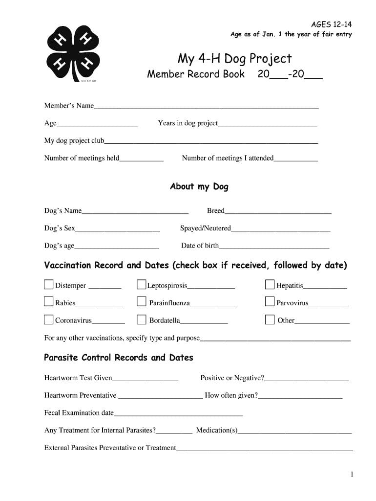 Printable Puppy Shot Record Form: Editable template