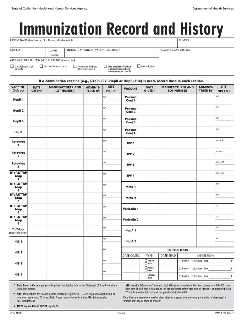 Immunization Record and History