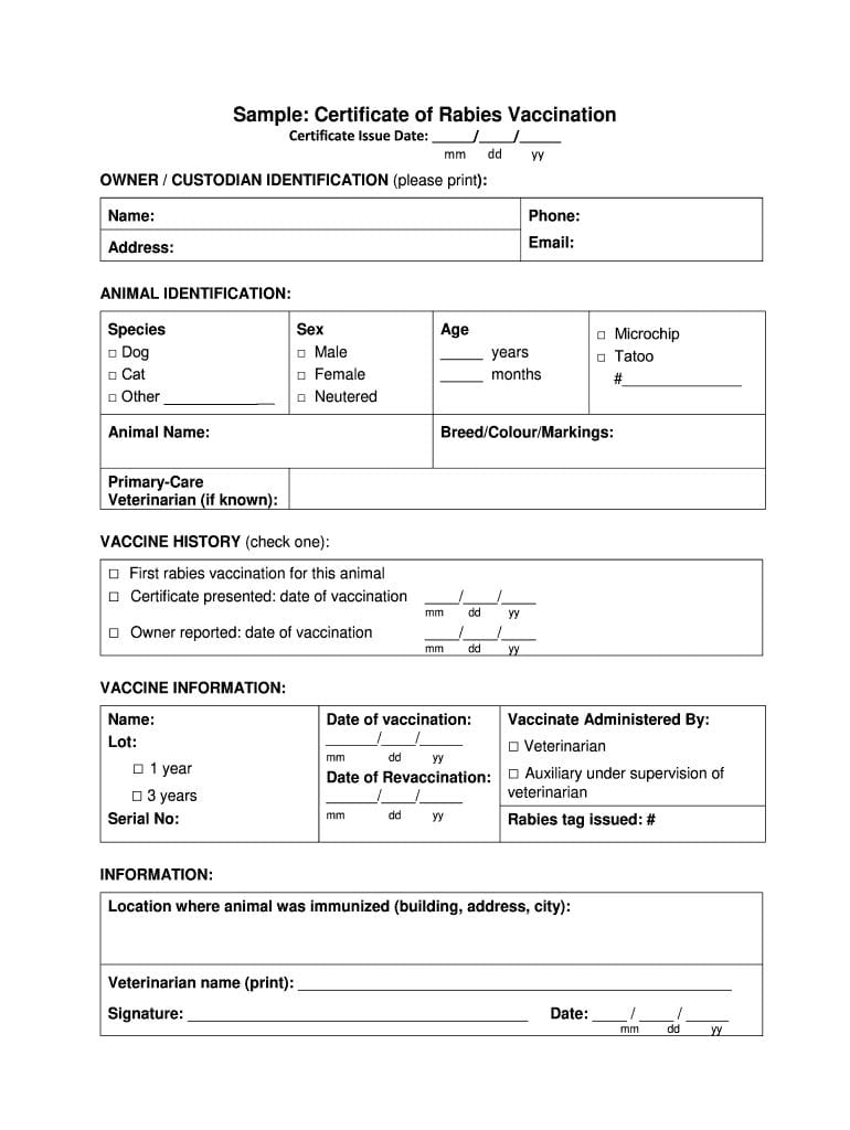 Dog rabies vaccination certificate: Fill out sign online