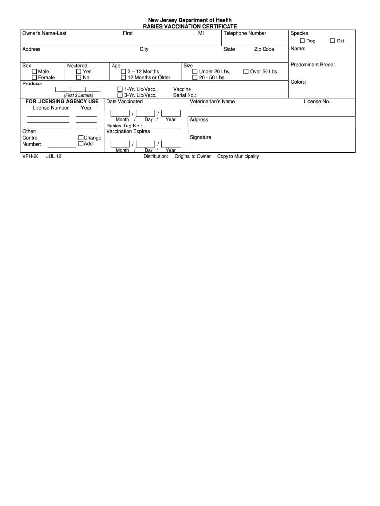 Pet Vaccination Form Template