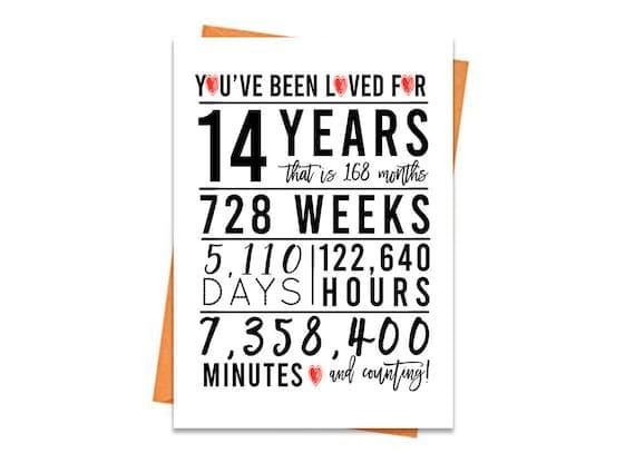 Printable 14th Birthday Card Been Loved 14 Years Instant