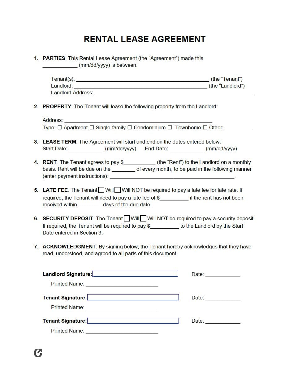 Free Printable Rental Agreements