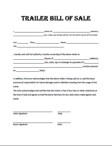 Printable Trailer Bill Of Sale