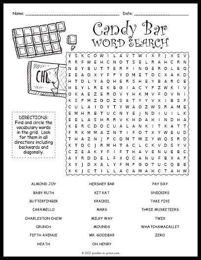 Chocolate Word Search Puzzles Printable