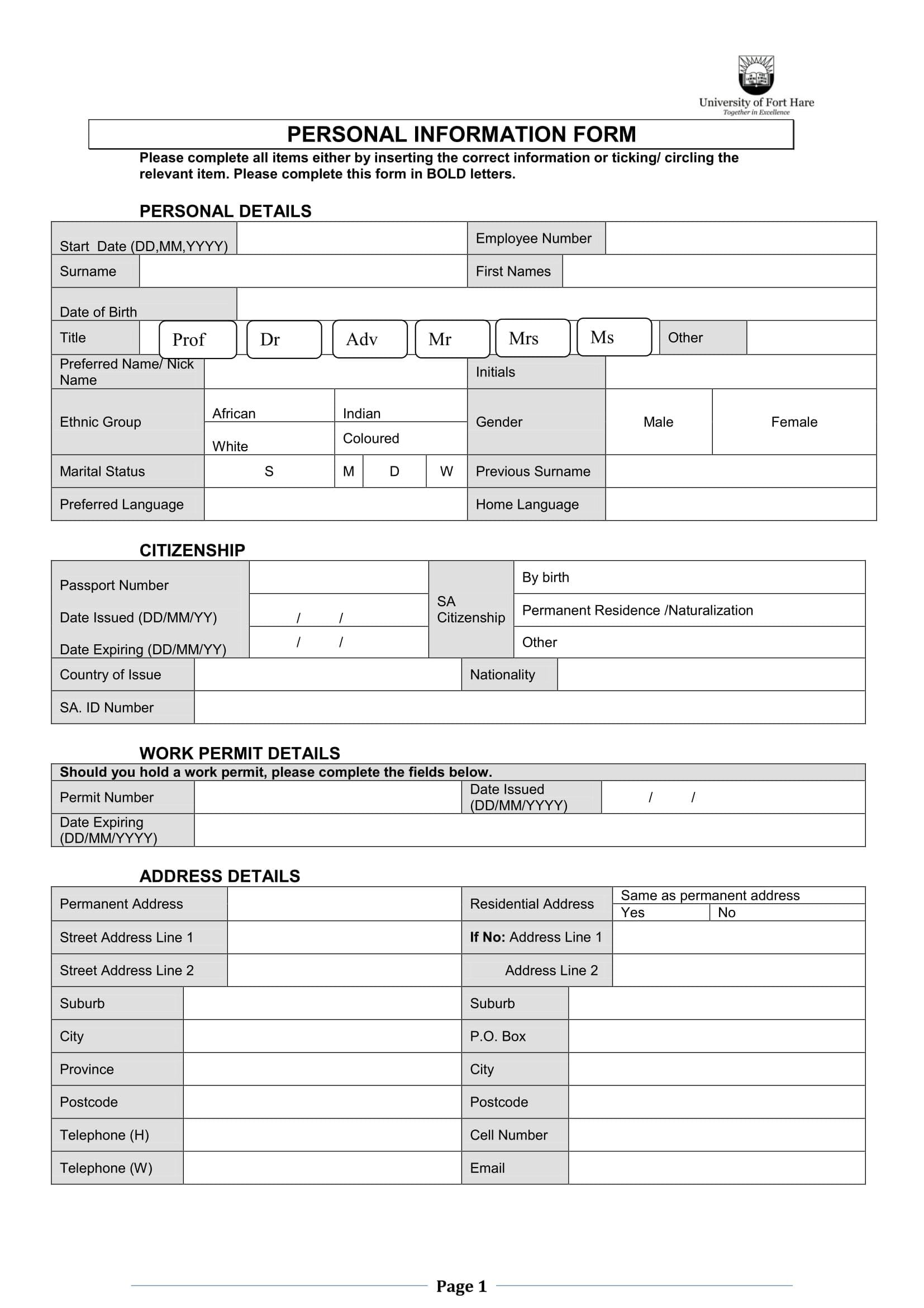 FREE 20+ Personal Information Form Samples