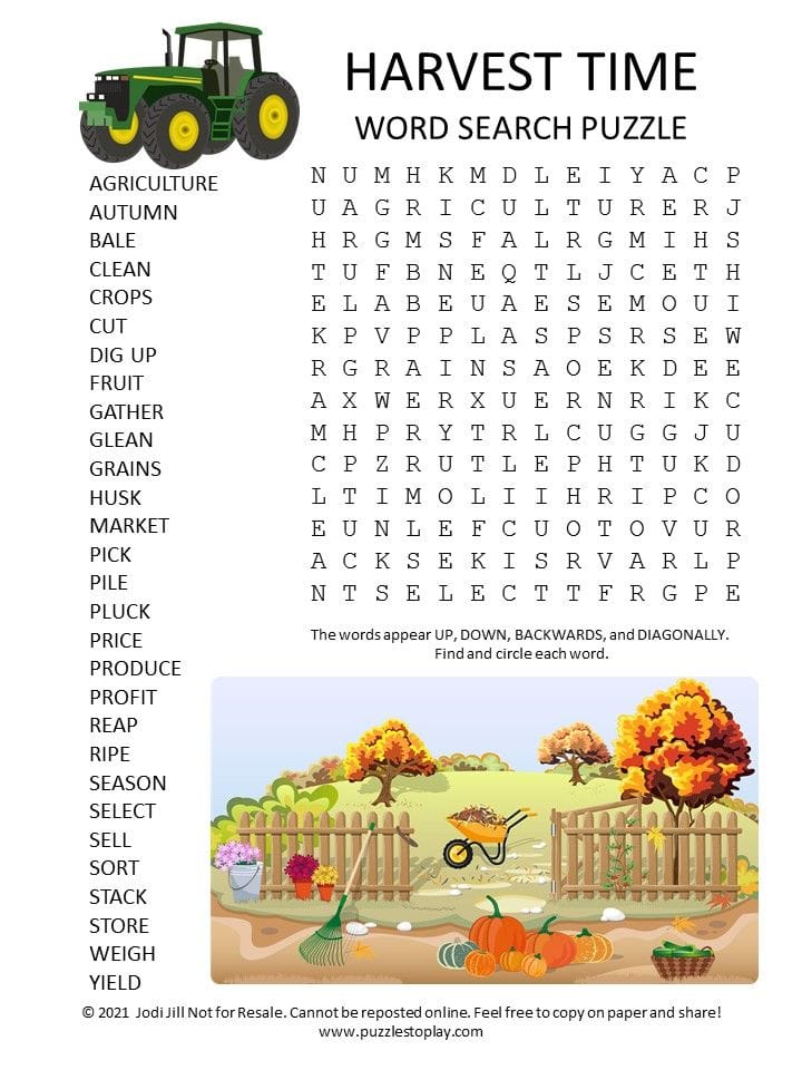 Harvest Time Word Search Puzzle