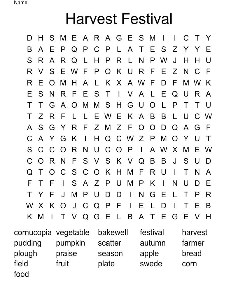 Harvest Word Search Printable