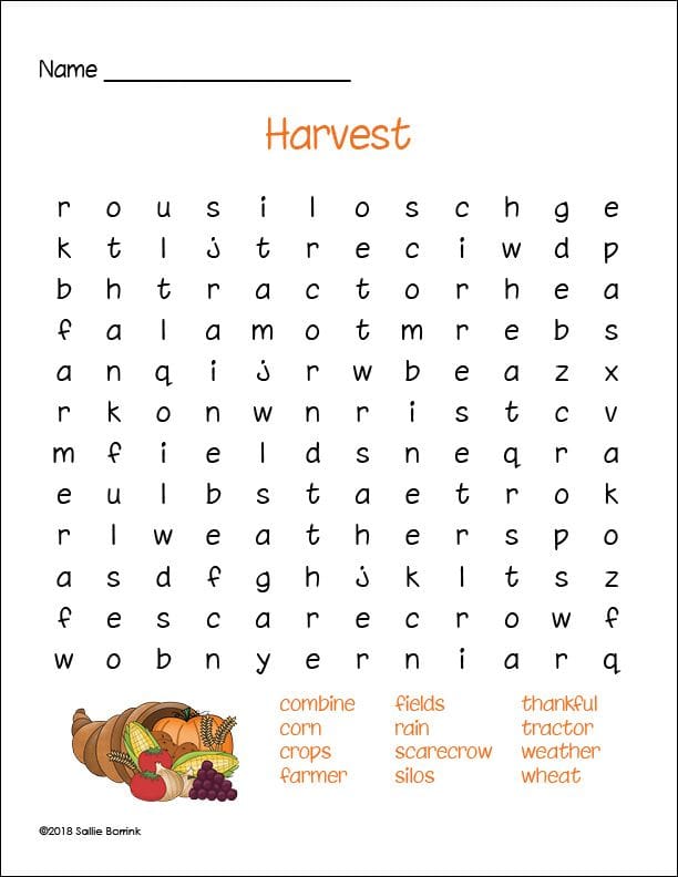 Free Harvest Word Search