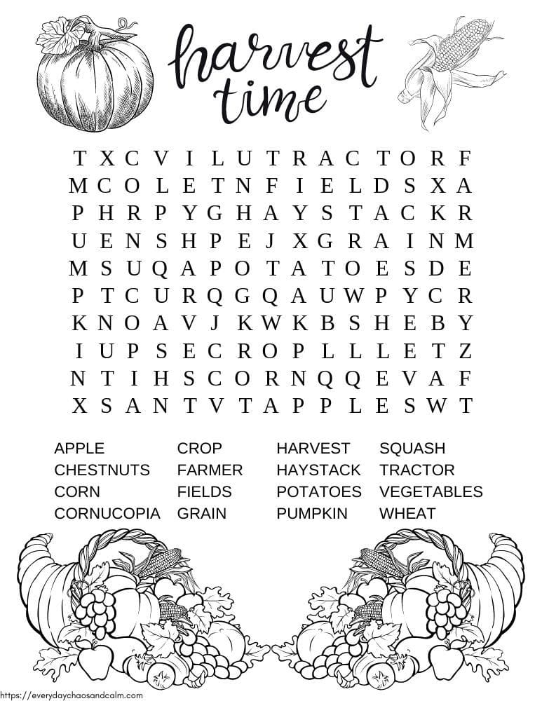 Free Printable Fall Word Searches For Kids