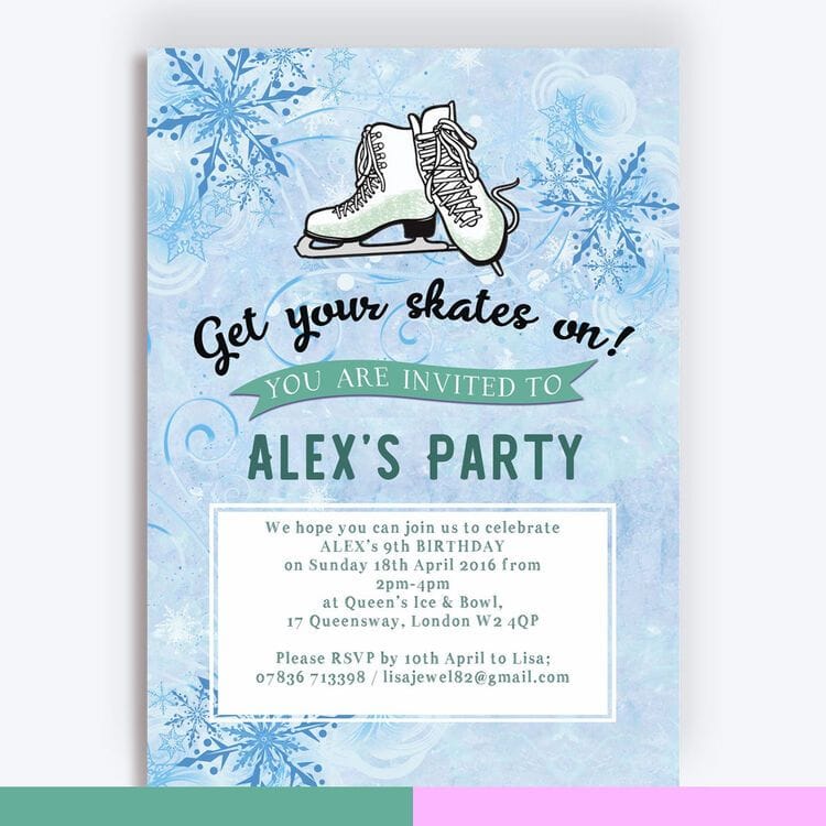 FREE Printable ice skating birthday invitations template