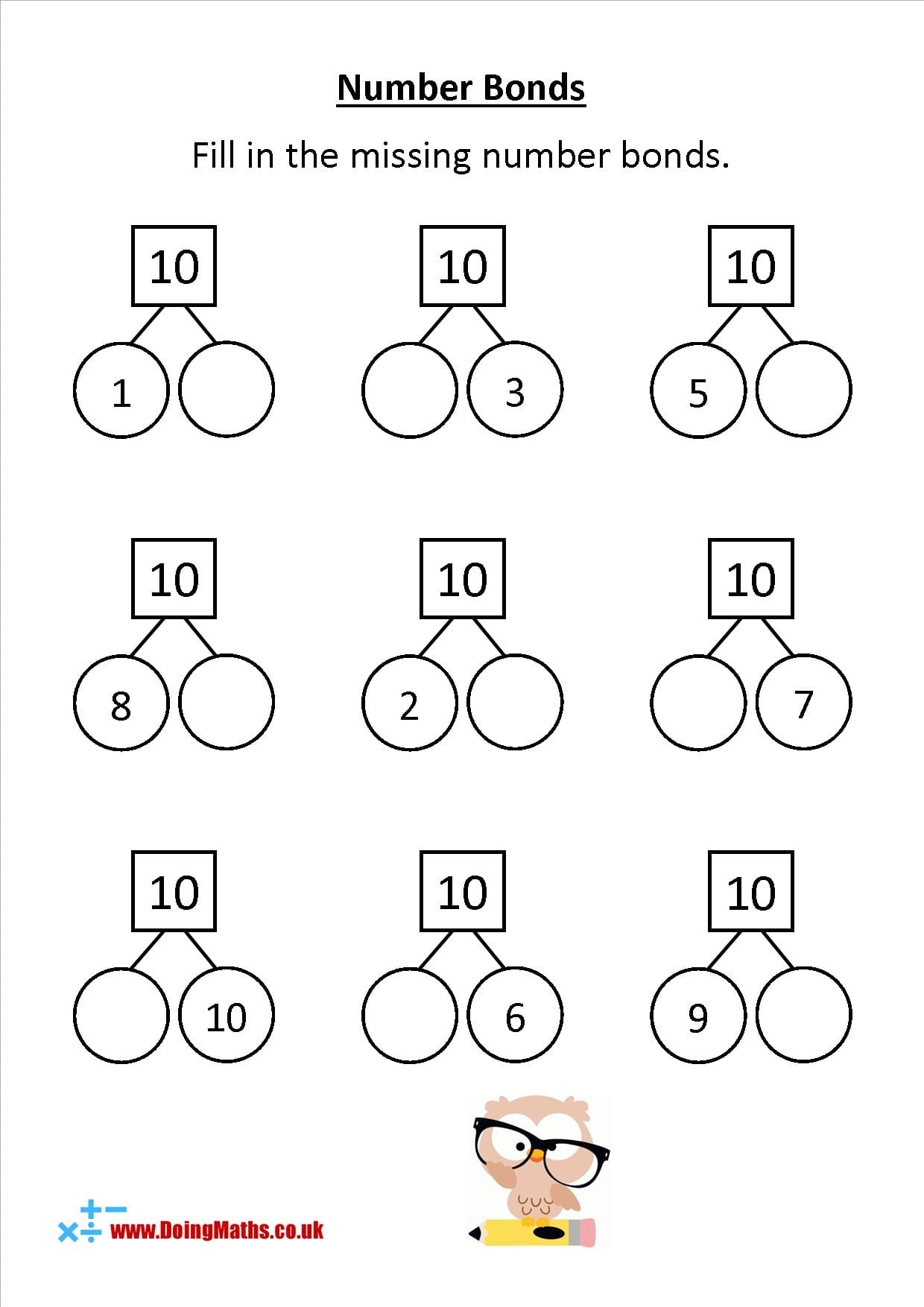 Number Bonds To 10 Worksheet Numicon