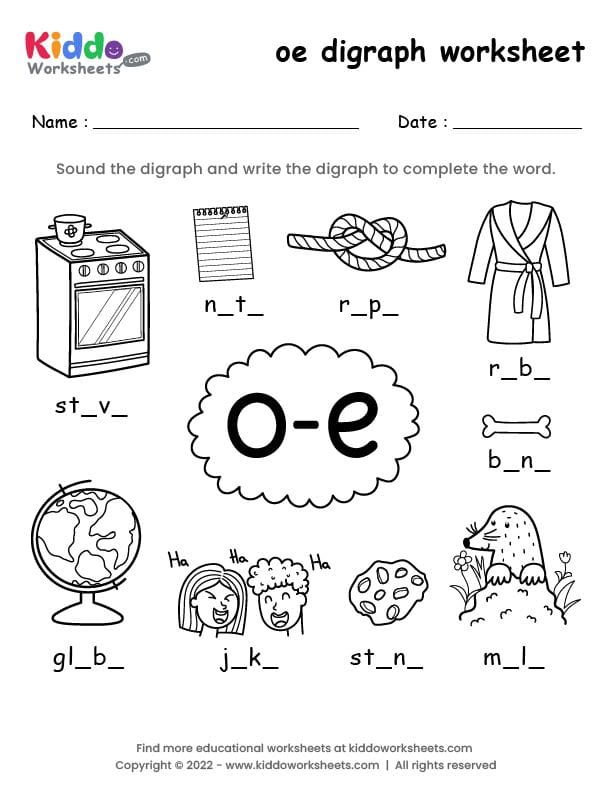 Free Printable Oe Digraph Worksheet Kiddoworksheets