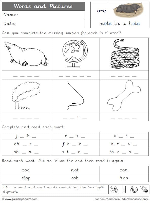 oe split digraph worksheets and games