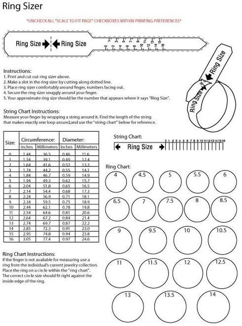 Ring Size Chart Printable Pdf