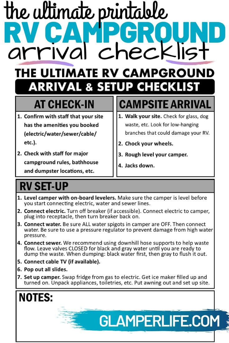 Free Printable Rv Setup Checklist