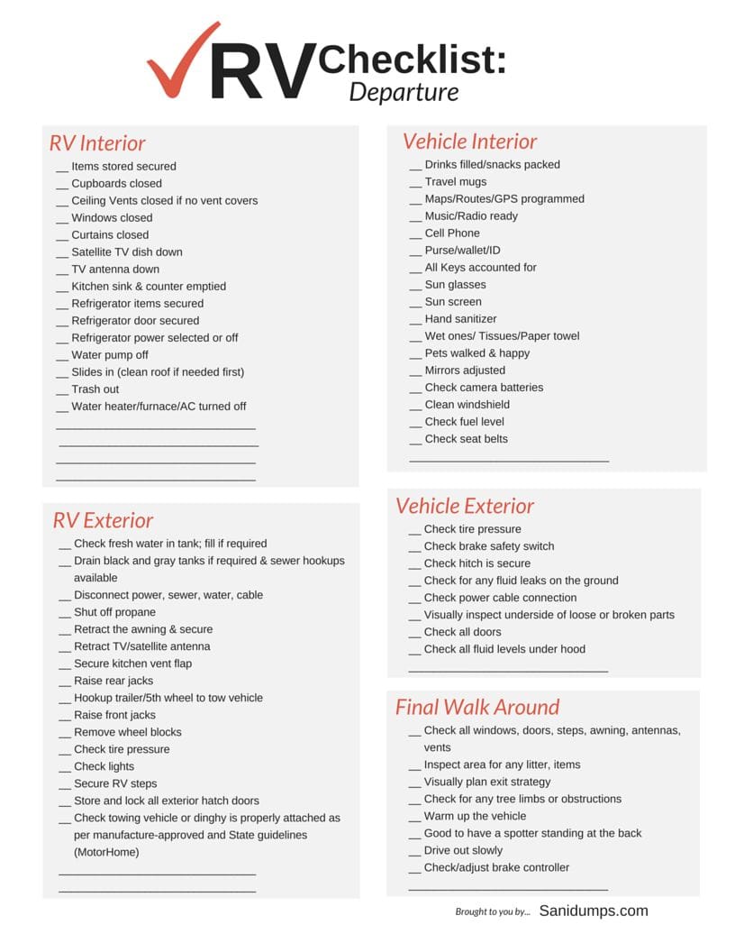 Free Printable Rv Setup Checklist