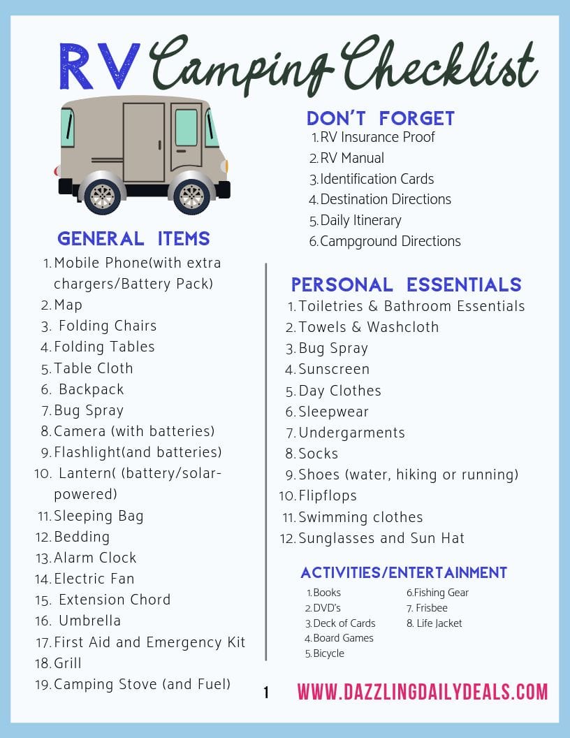 Free Rv Camping Checklist Printable Editable