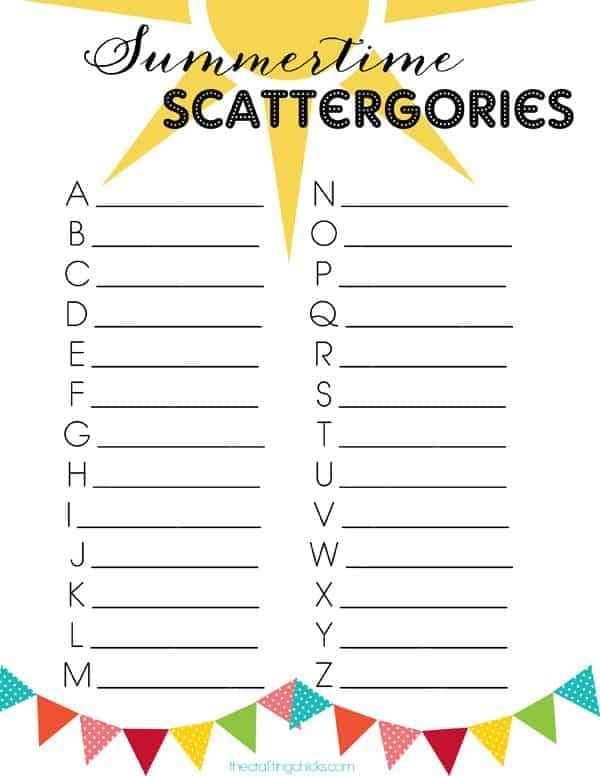 FREE Printable Summertime Scattergories Game Sheet