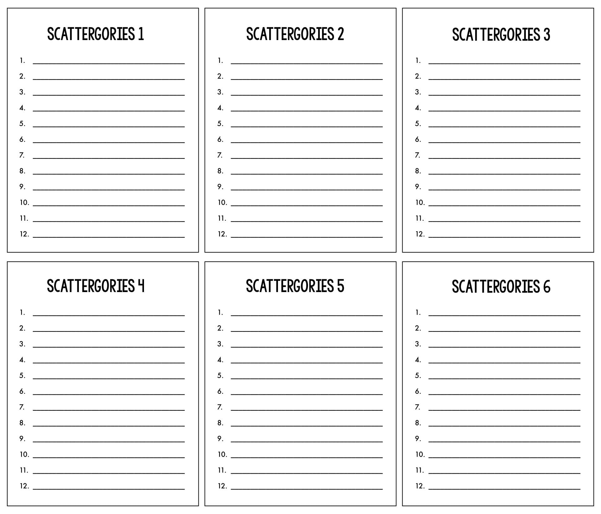 Printable scattergories lists for kids