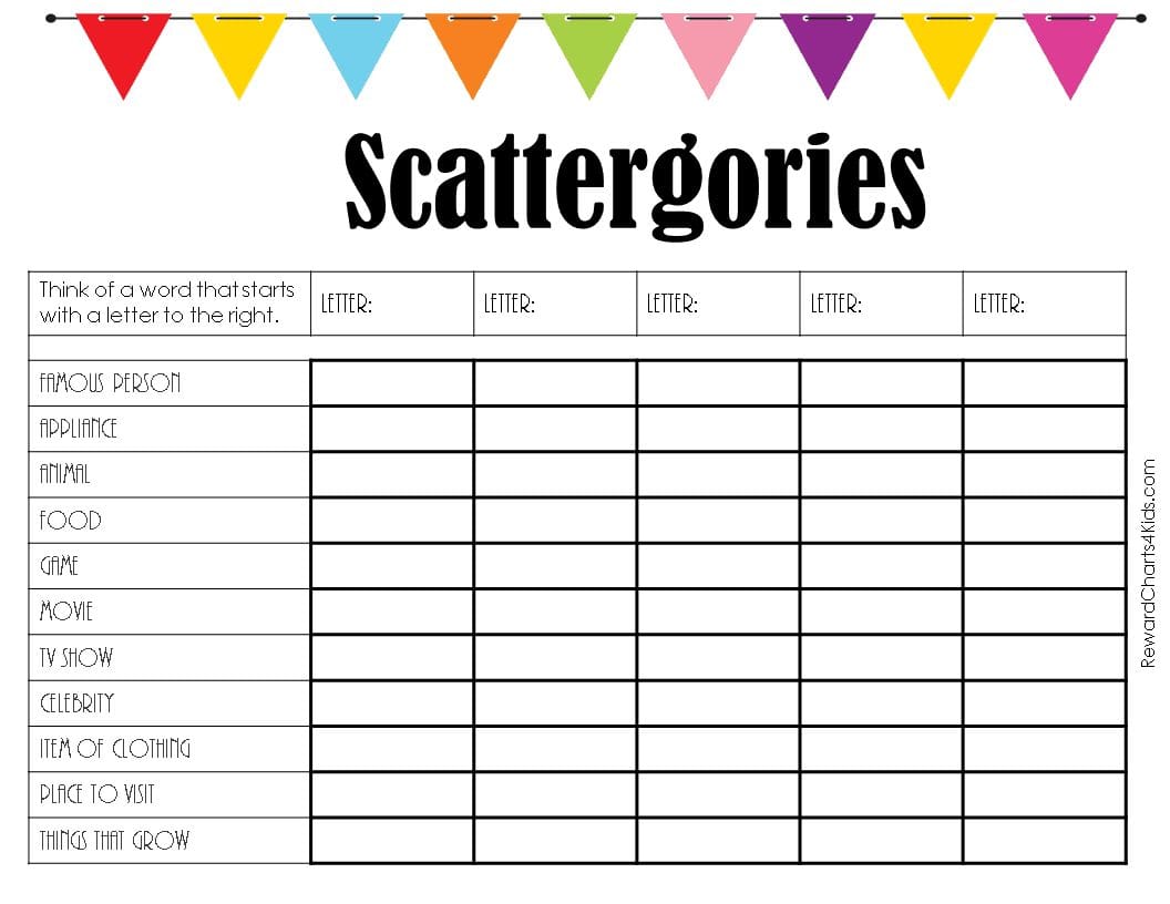 Scattergories Worksheets