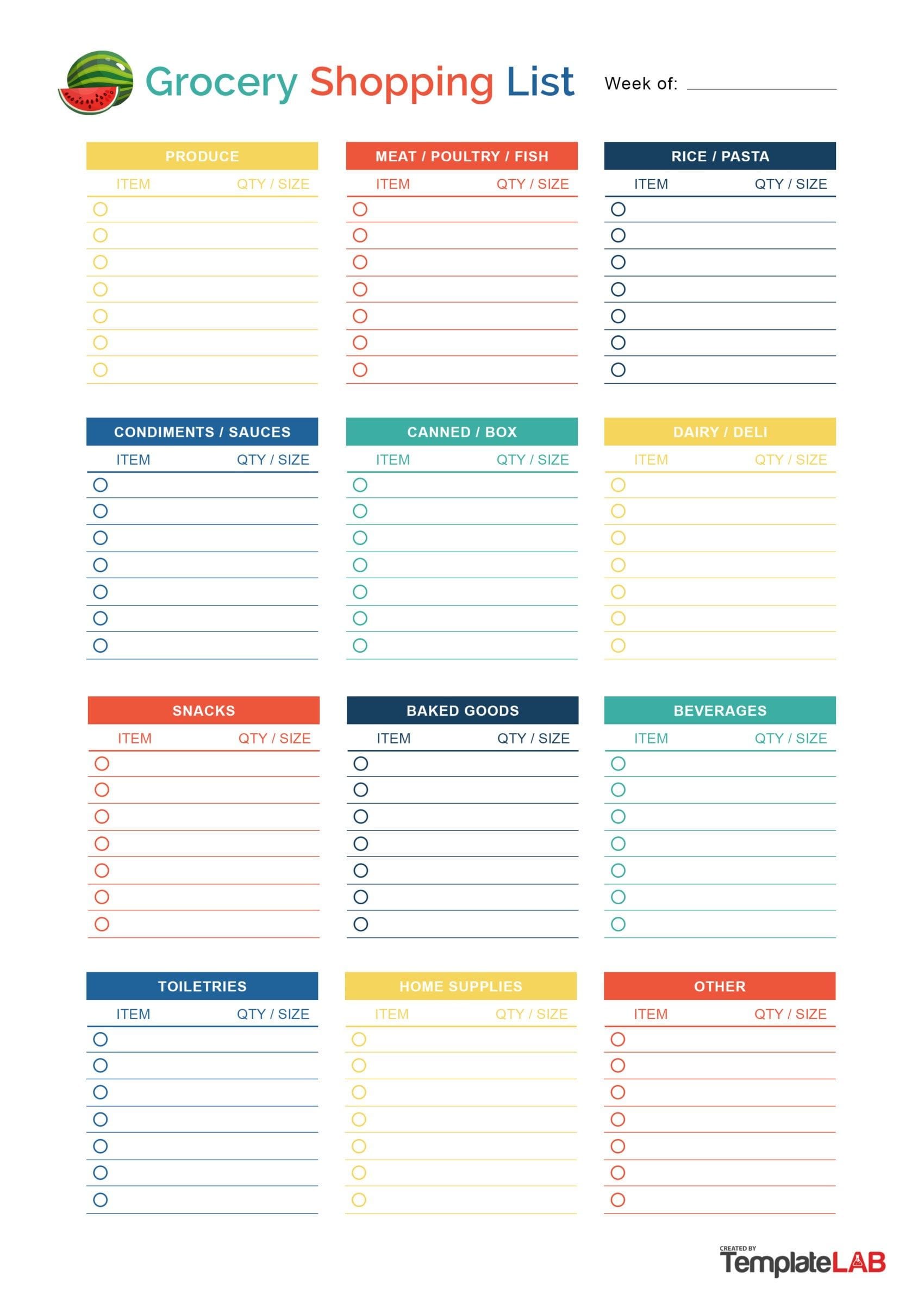 Free Printable Grocery List Templates