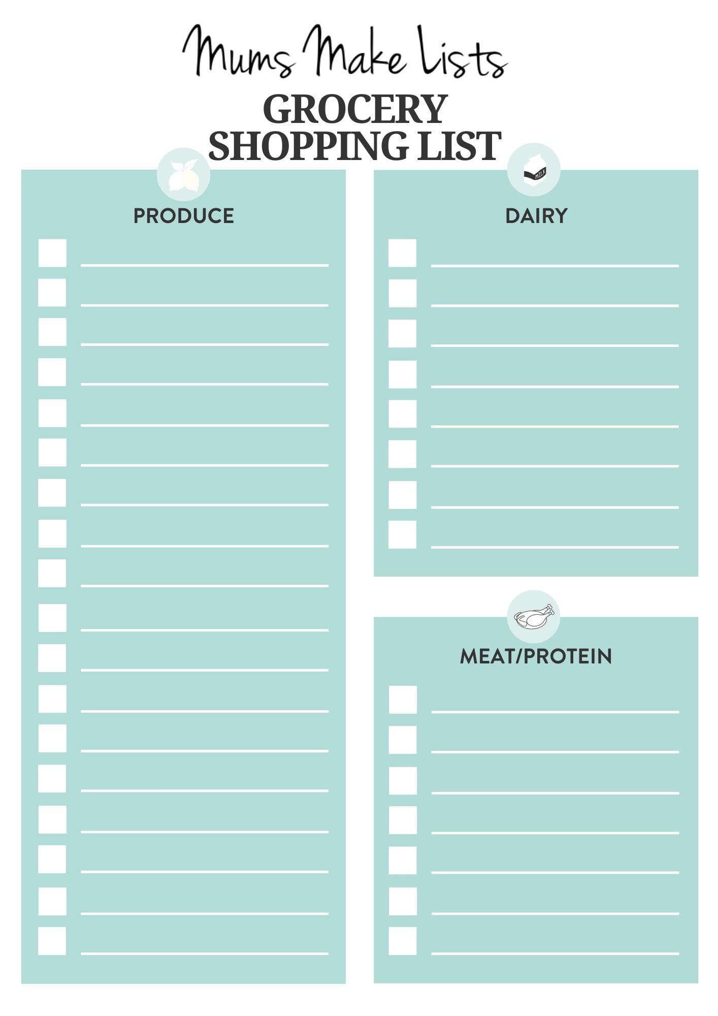 Free Printable Grocery List Templates