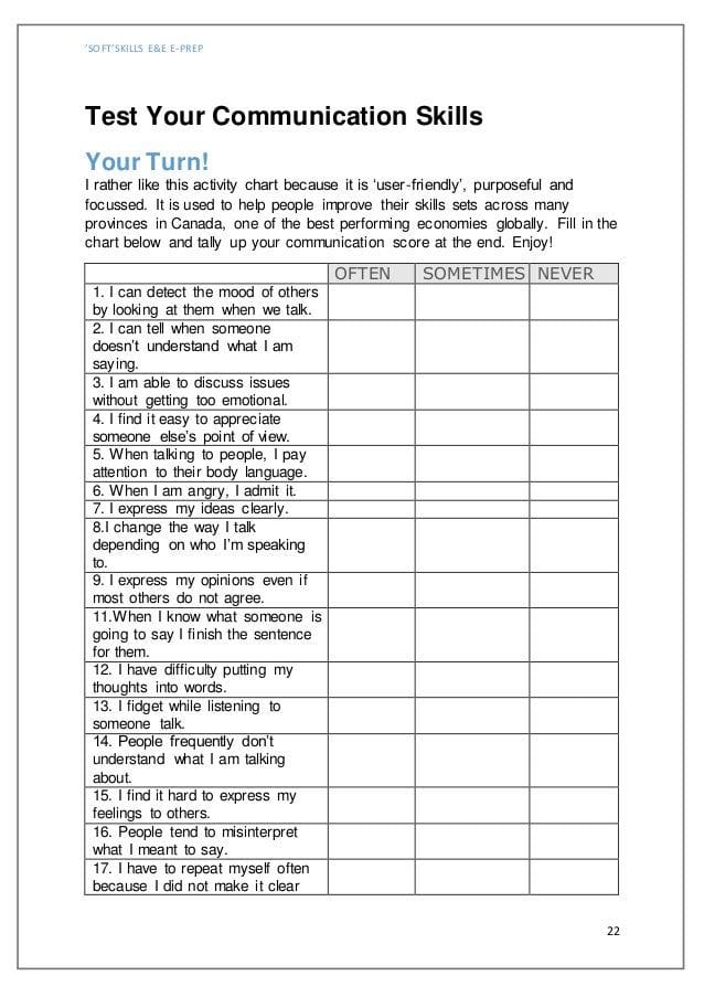 Soft Skills Worksheet Printable