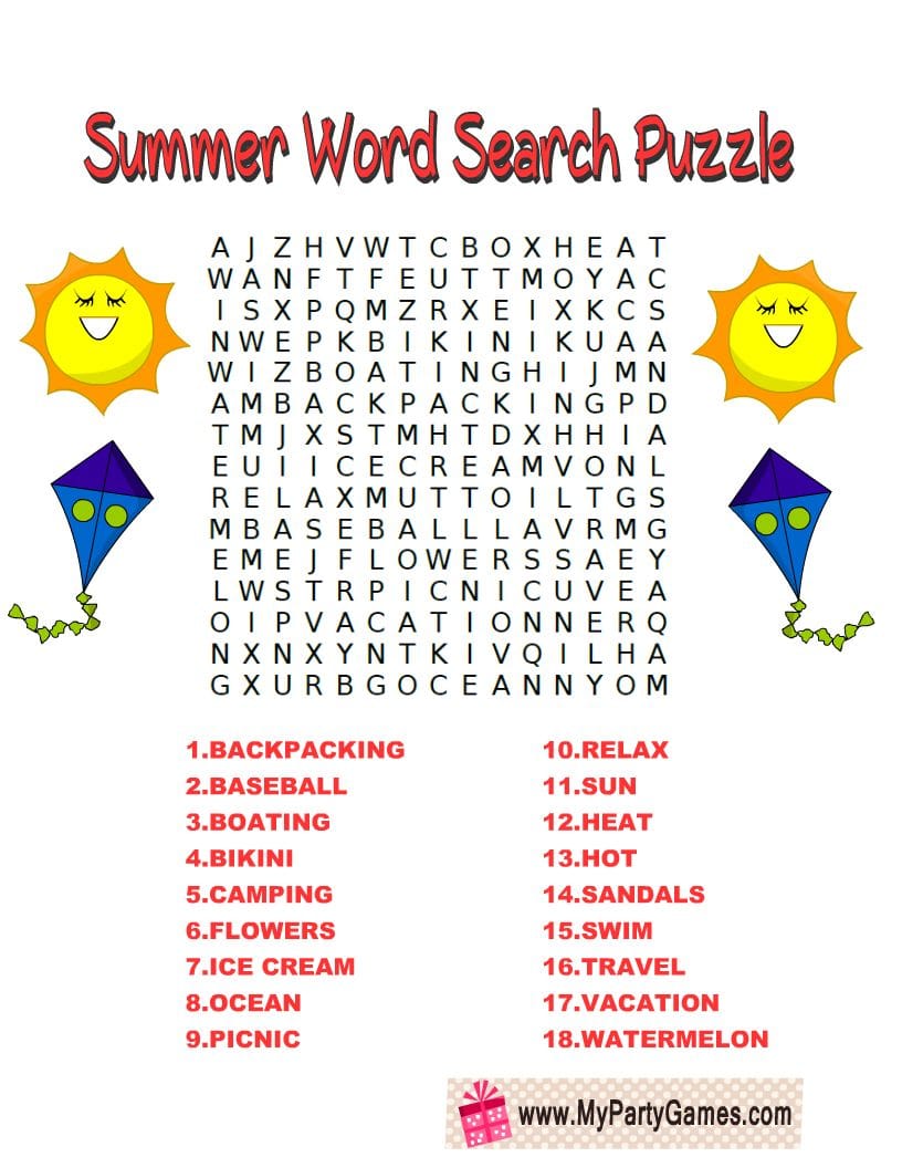 Huge Summer Word Search for Kids