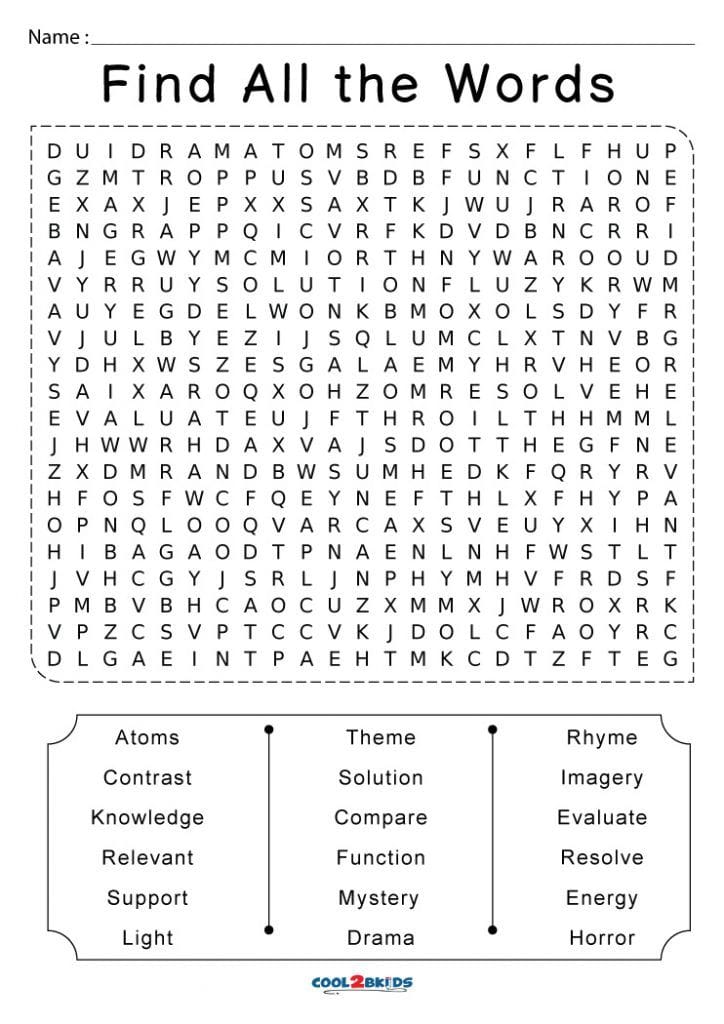 Printable 7th Grade Word Search