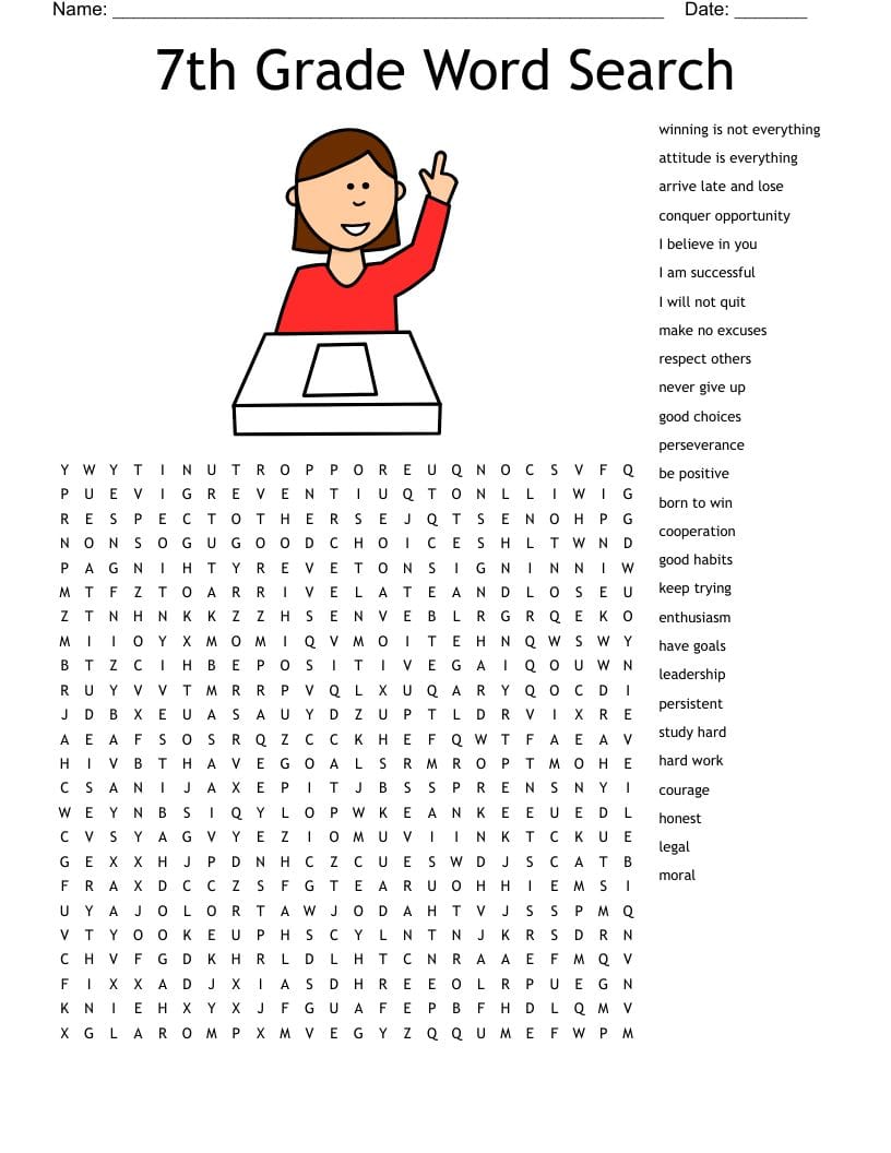 7th Grade Word Search Free Printable