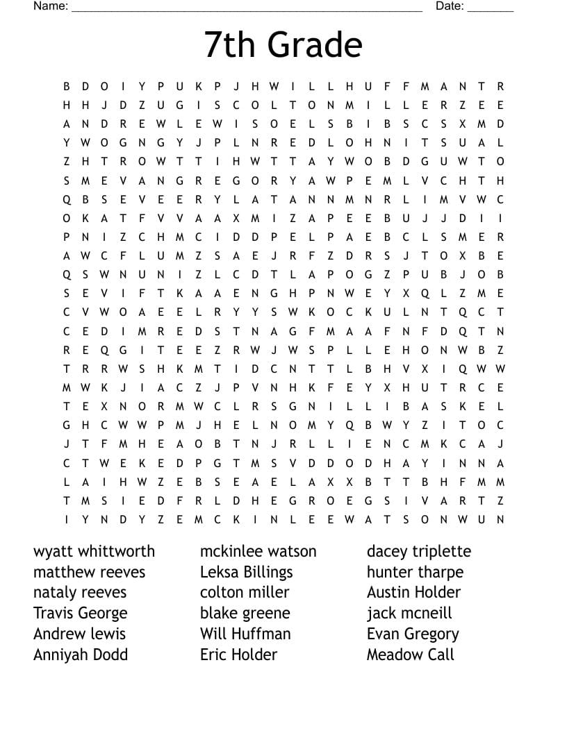 7th Grade Word Search Free Printable