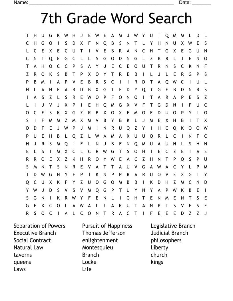 7th Grade Word Search