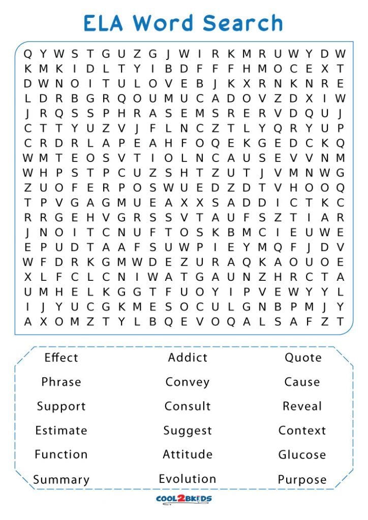 Printable 7th Grade Word Search