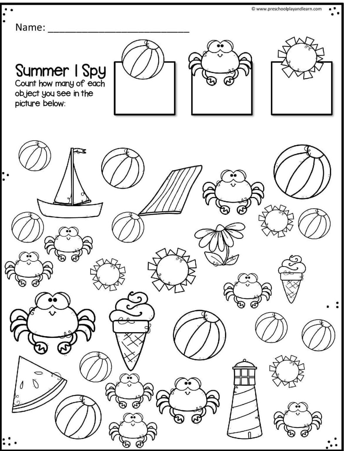 FREE Printable Summer Math Worksheets for Preschool