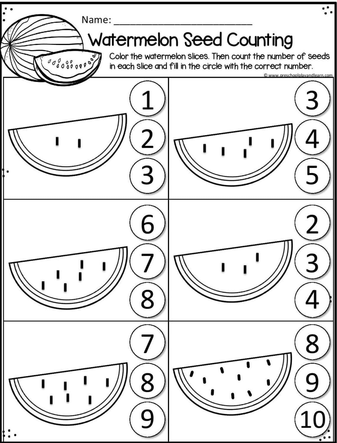 FREE Preschool Summer Math Worksheets