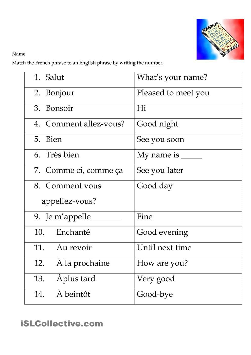 french printable worksheets for high school