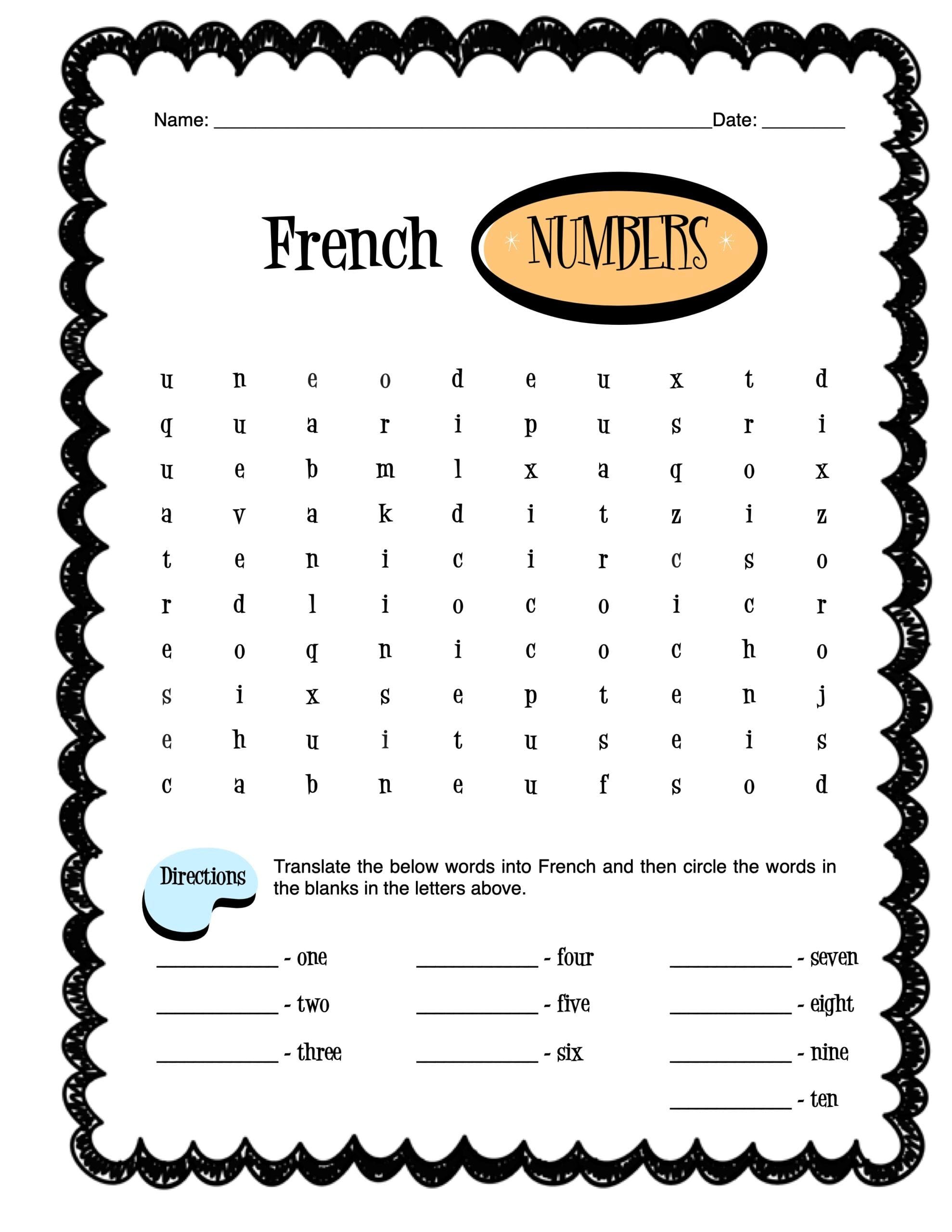 French Numbers Worksheet Packet