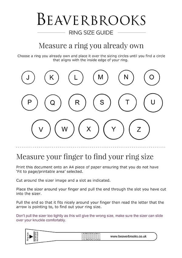 Printable UK Ring Size Chart