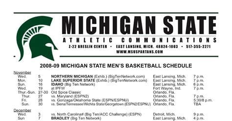 Printable Michigan State Basketball Schedule