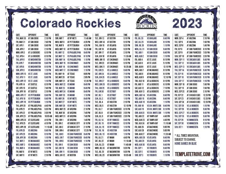 Printable 2023 Colorado Rockies Schedule