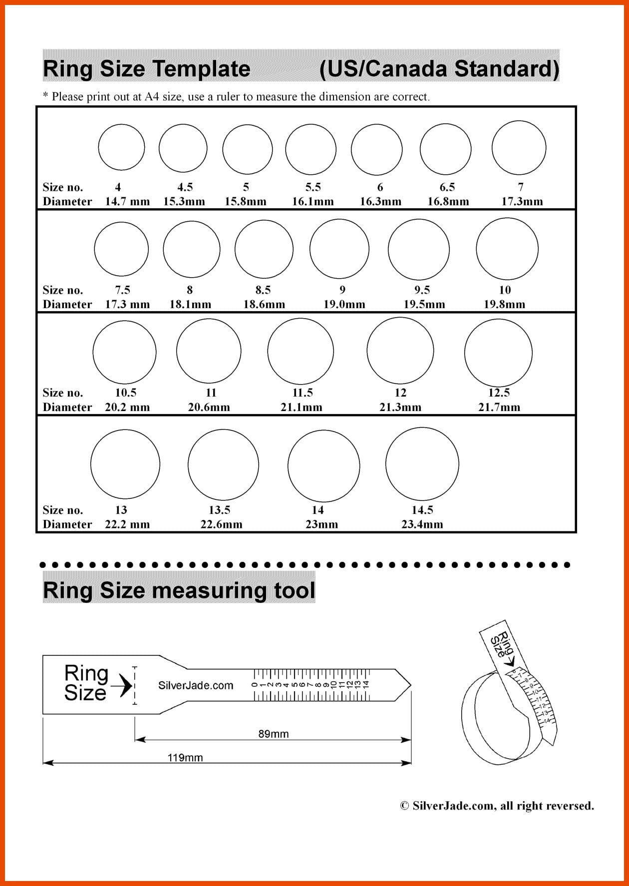 Printable Paper Ring Size Chart