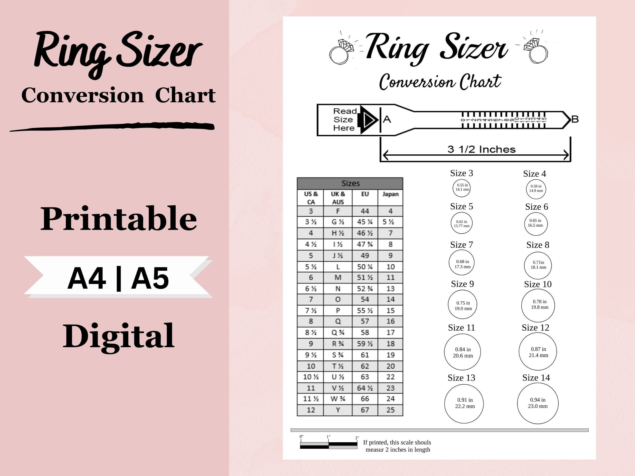 Printable Ring Size Chart and Measuring Tips