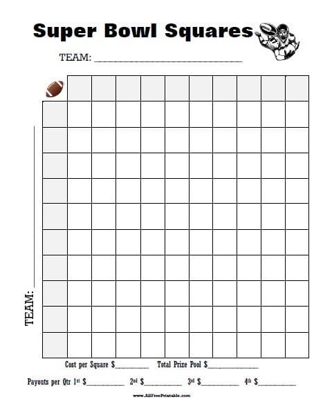 Super Bowl Squares Free Printable