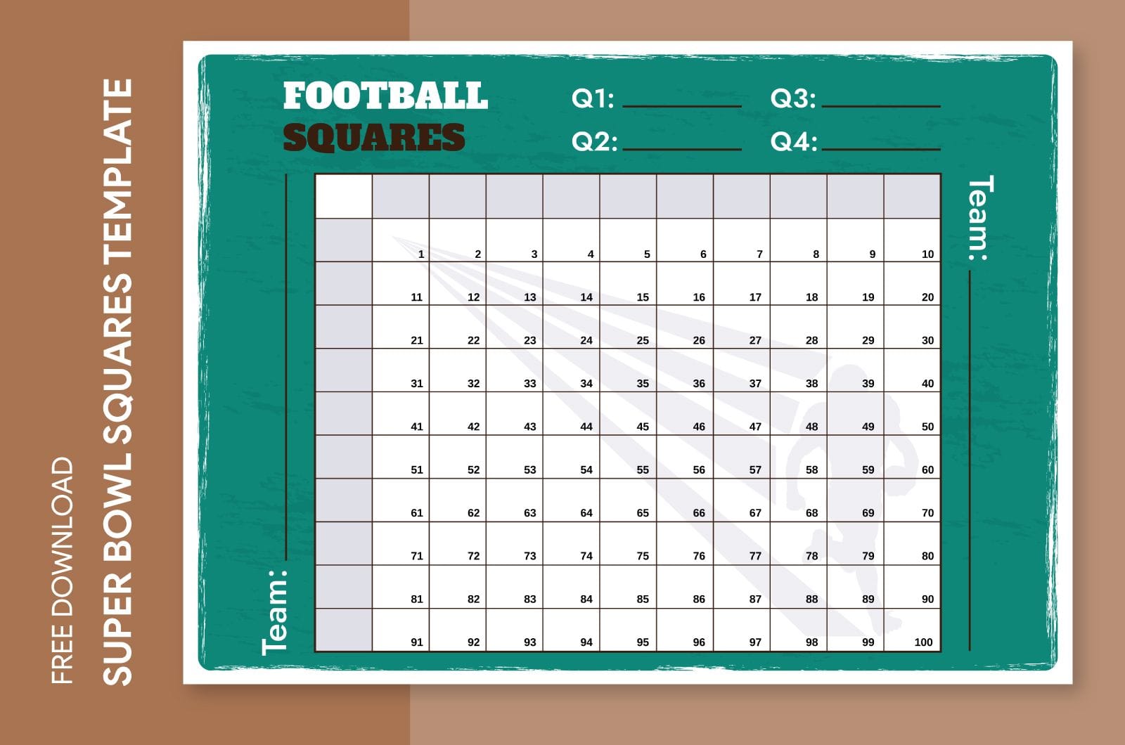 Printable Super Bowl squares grid for 49ers vs