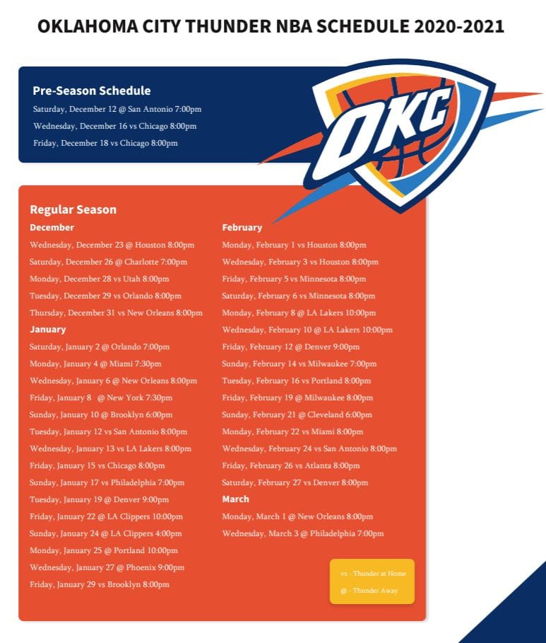 Printable OKC Thunder 2020