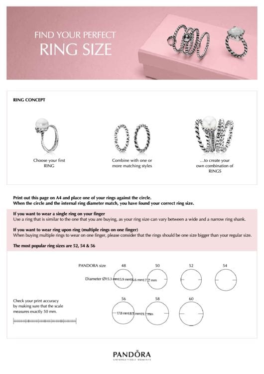 Pandora Ring Size Chart Printable