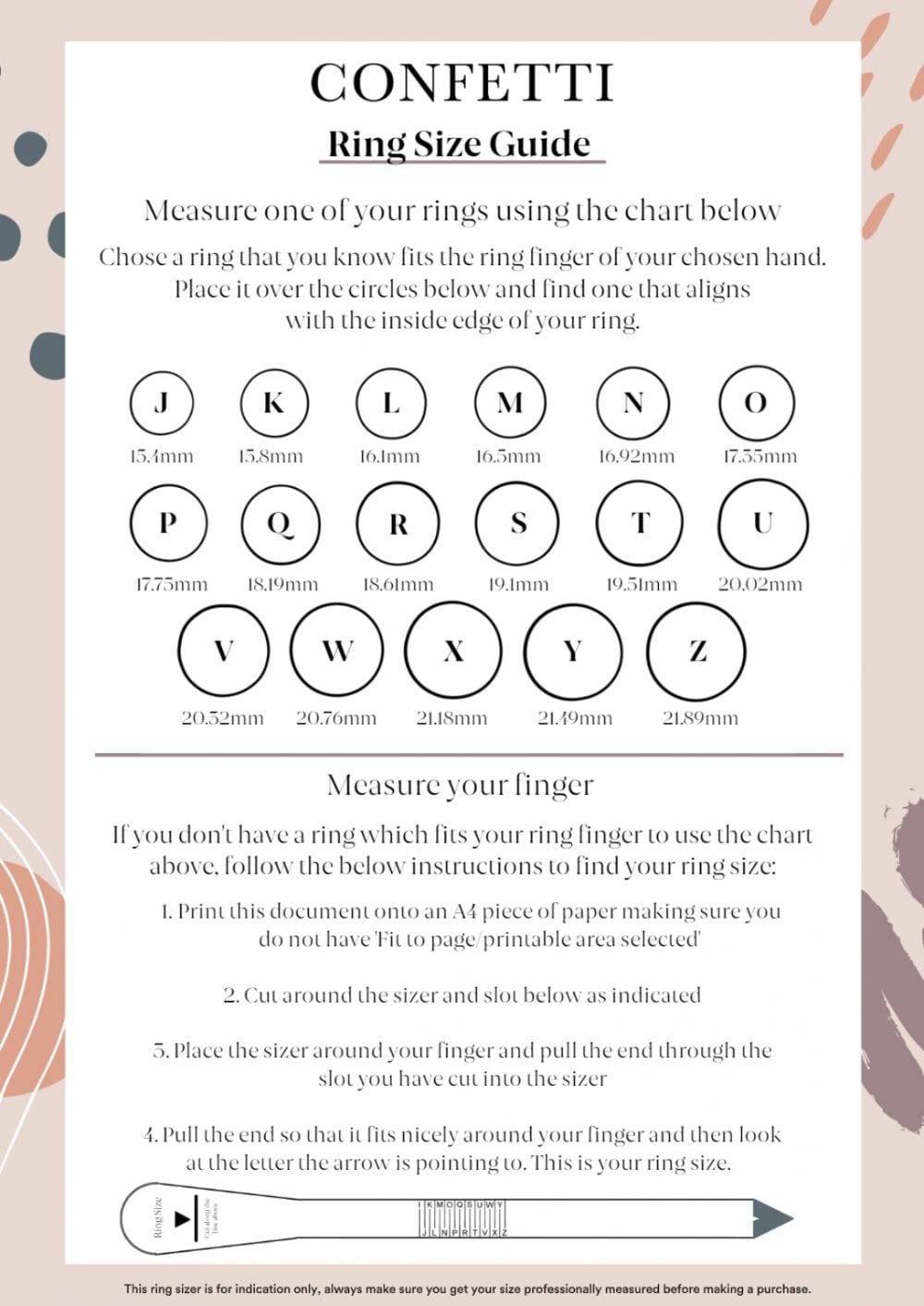 Printable ring sizer chart